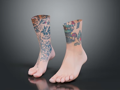 Ankle And Leg Tattoo Design With Mushroom Flower And Art Patterns 3d model