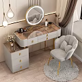 Elegant Modern Dressing Table With Golden Legs Mirror And Grey Chair