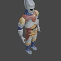 Futuristic Sci Fi Robot Character With Silver Head Red Armor And Blue Arm Bands