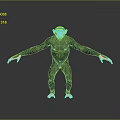 Black Ape Figure Standing With Outstretched Arms And Red Facial Features On Grey Background
