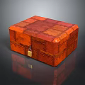 Vintage Orange Leather Storage Box With Patchwork Texture And Gold Lock
