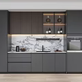 Modern Kitchen Wine Cabinet Design With Dark Cabinets Marble Countertop Wine Display And Ambient Lighting