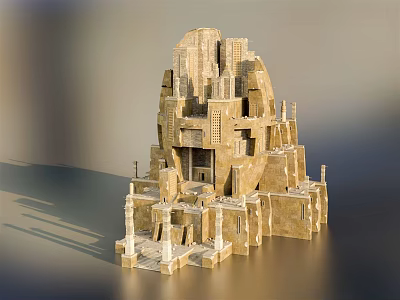 Ancient Stone Architecture Model With Multi level Steps Columns And Carvings 3d model