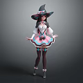 Game Movie Character With Witch Hat Pink Blue Dress White Top Black Stockings Bow Decorations