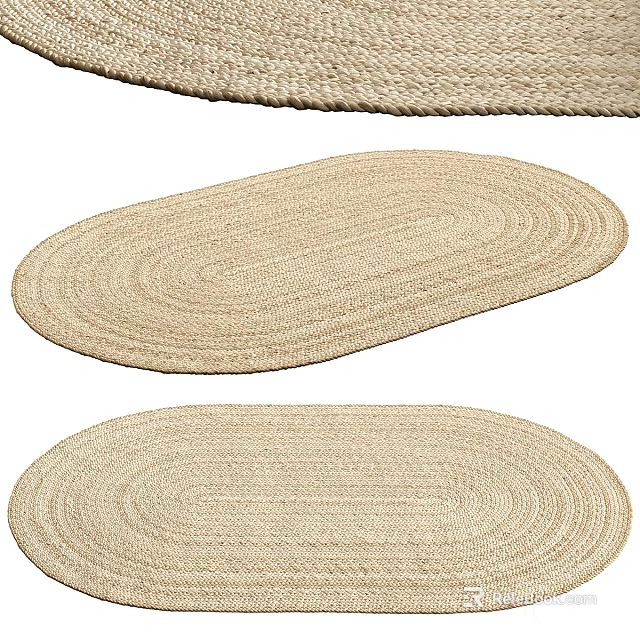 Oval Braided Rugs In Light Brown For Home Decor 3d model