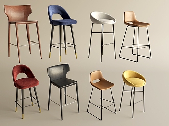 Modern Bar Chair Bar Stool Bar Table Chair High Stool Backrest Rattan Bar Chair Leisure Chair Without Armrest 3d model