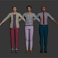 Three Men Standing With Arms Outstretched In Different Casual And Formal Outfits
