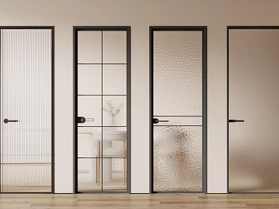 Modern Hinged Doors With Glass Panel Designs And Black Frames For Residential Interior 3d model