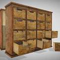 Wooden Display Cabinet Shelves with Multiple Open and Closed Drawers for Rustic Storage Showcase