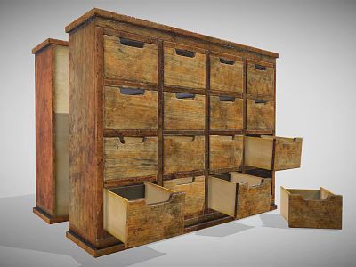 Wooden Display Cabinet Shelves with Multiple Open and Closed Drawers for Rustic Storage Showcase 3d model