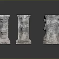 Three Intricate Stone Carved Decorative Pillars With Ornate Patterns Sculpture Artwork