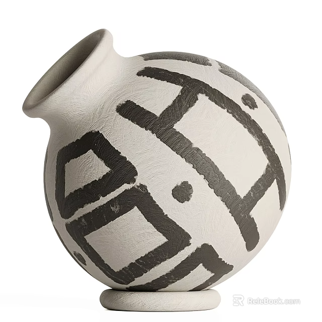 Modern Decorative Ornament Set With Geometric Pattern Ceramic Vase For Home Accent 3d model
