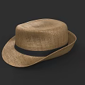 Light Brown Straw Hat With Black Band And Flat Top Design 3d model