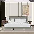 Double Bed In Modern Bedroom With Green Headboard White Pillows And Abstract Painting