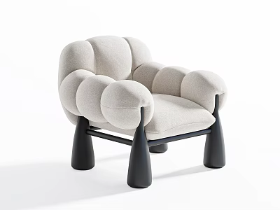 Modern Beige Upholstered Lounge Chair With Puffed Arms And Black Legs 3d model