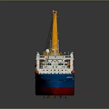 Engineering Vessel with Large Orange Crane Structure Green Deck and Blue Hull Maritime Offshore Equipment