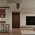 Warm Open Plan Living And Dining Room Interior With Comfortable Brown Sofa And Wooden Flooring