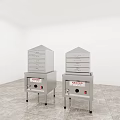 Silver Commercial Kitchen Appliances with Steamer Oven on Marble Floor in White Room