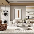 Modern Minimalist Living Room With Plush Sofa And Round Coffee Table