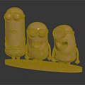 Golden Minions 3D Models Figurine Set With Different Expressions Standing On Platform 3d model