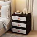 Stylish Black And White Bedside Table With Red Knobs Coffee Cup Book And Decorative Accent 3d model