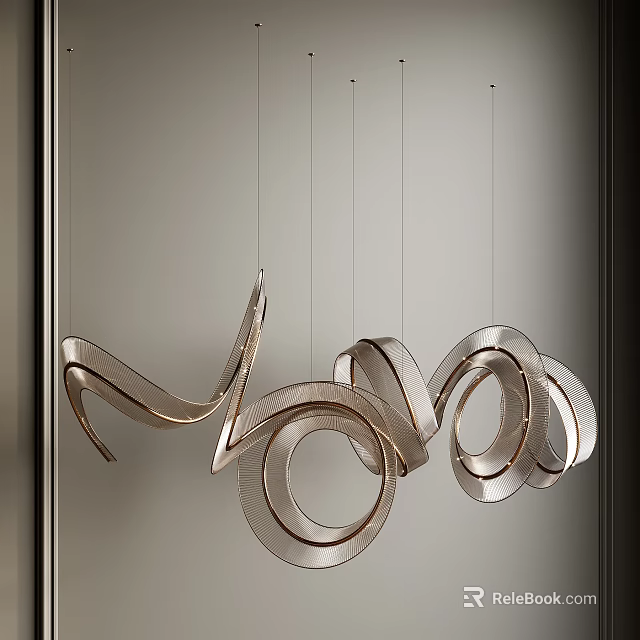 Contemporary Sculptural Pendant Light With Curved Metal Rings For Modern Interior Decor 3d model 