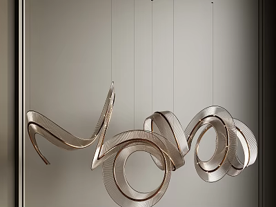 Contemporary Sculptural Pendant Light With Curved Metal Rings For Modern Interior Decor 3d model
