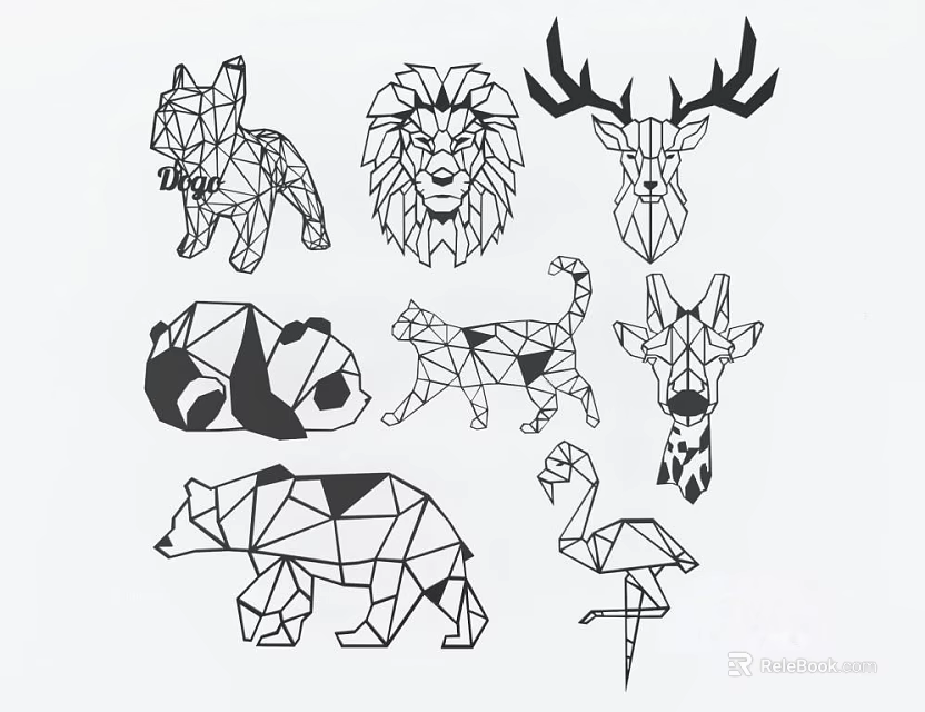 Geometric Style Animal Wall Decor With Various Animal Figures And Modern Design 3d model 