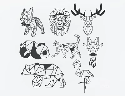 Geometric Style Animal Wall Decor With Various Animal Figures And Modern Design 3d model