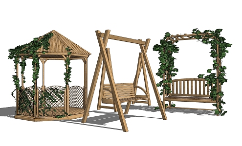 Modern gazebo solid wood outdoor gazebo swing 3d model