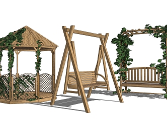 Modern gazebo solid wood outdoor gazebo swing 3d model