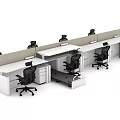 Modern Public Office Space Interior With Cubicle Workstations Black Chairs And Drawer Cabinets