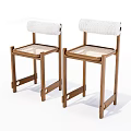 Two Wooden Frame Bar Stools With White Woven Seat And Backrest