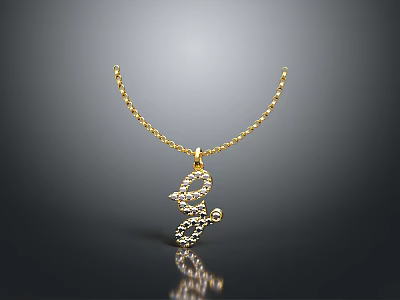 Elegant Gold Necklace Featuring Sparkling Pendant And Delicate Thin Chain Design 3d model