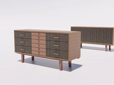 Modern Wooden TV Stand With Dark And Light Brown Drawers Cabinets And Slim Legs 3d model