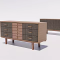 Modern Wooden TV Stand With Dark And Light Brown Drawers Cabinets And Slim Legs