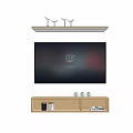 Modern Light Wood TV Stand With Floating Shelf TV Decorative Cups And Books