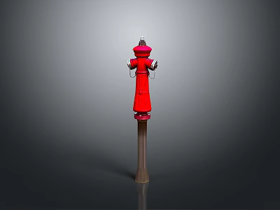 Red Fire Hydrant Structure With Brown Post In Building Exterior Design 3d model