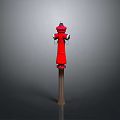 Red Fire Hydrant Structure With Brown Post In Building Exterior Design