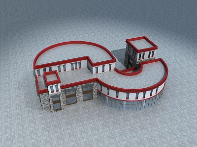 Storage Locker Facility In Irregular Shape With Red Roof White Gray Walls And Multiple Compartments 3d model