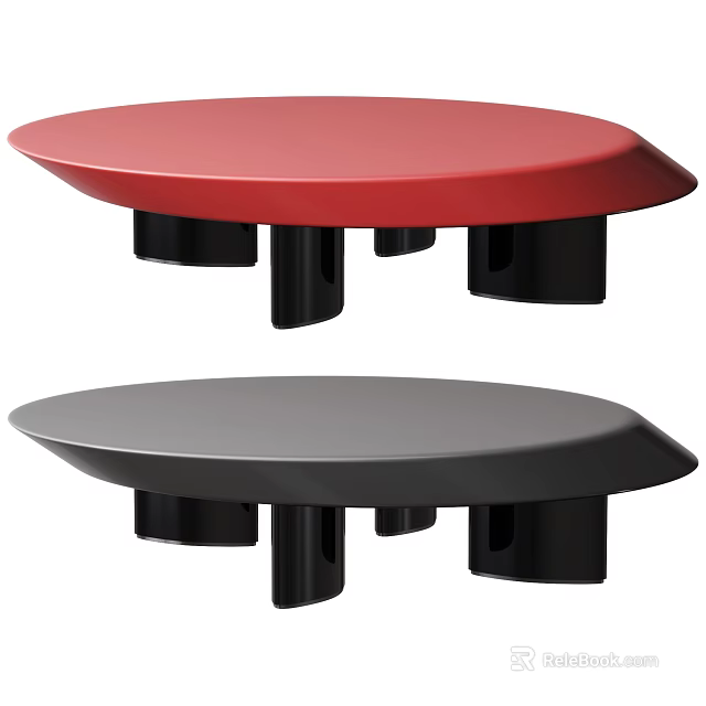 Stylish Oval Shaped Coffee Tables With Red And Gray Tops And Black Bases 3d model 