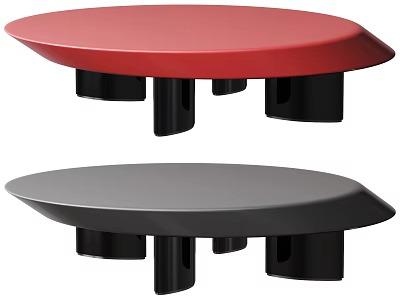 Stylish Oval Shaped Coffee Tables With Red And Gray Tops And Black Bases 3d model