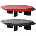 Stylish Oval Shaped Coffee Tables With Red And Gray Tops And Black Bases