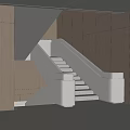 Modern Staircase Design With White Railing And Wooden Wall Panels 3d model