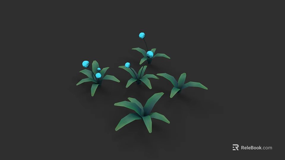 Plant Painting With Green Leaves And Blue Berries On Black Background 3d model 