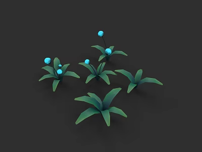 Plant Painting With Green Leaves And Blue Berries On Black Background 3d model