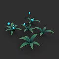 Plant Painting With Green Leaves And Blue Berries On Black Background