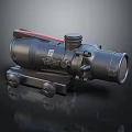 Black Tactical Rifle Scope With Red Accent And Mounting Base On Dark Surface 3d model
