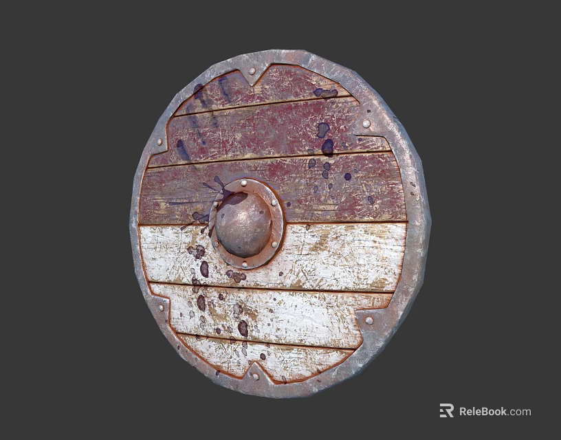 Medieval Wooden Shield With Metal Boss And Worn Surface Texture Details 3d model 