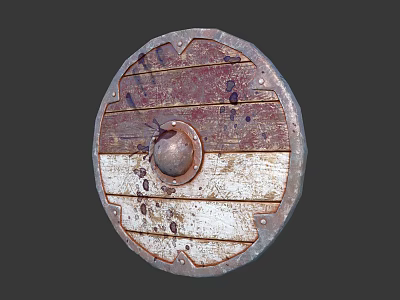 Medieval Wooden Shield With Metal Boss And Worn Surface Texture Details 3d model